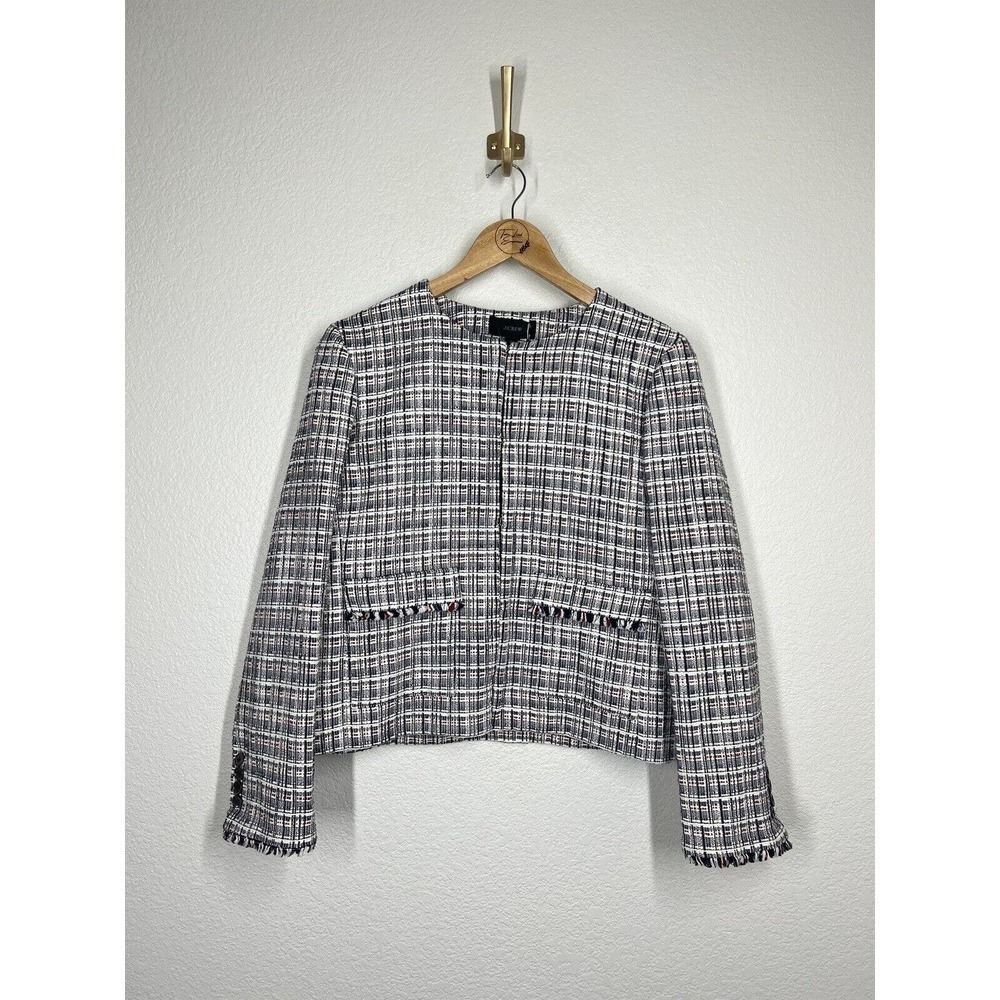 J. Crew Tweed Fringe Blazer Jacket Size 10 Preppy Classic